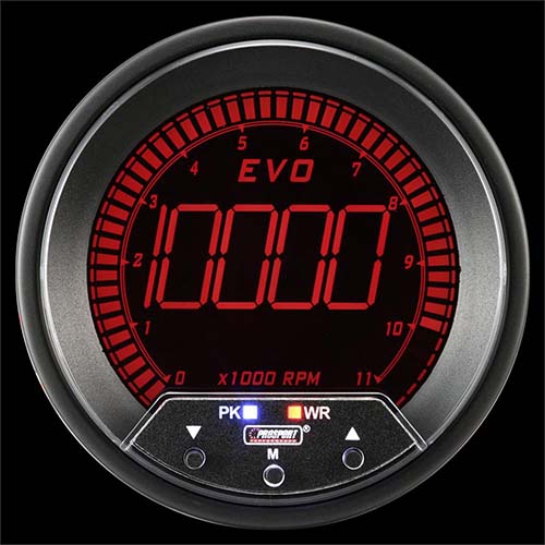 338EVOTA-PK-tach-1.jpg 85mm EVO Series </br>Tachometer 4 Color Digital LCD Display with Peak & Warning</br> </br>PS1201 - Image 1